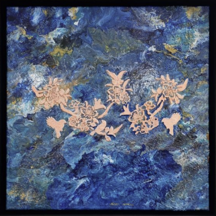 Flowers and Birds in Blue Sky