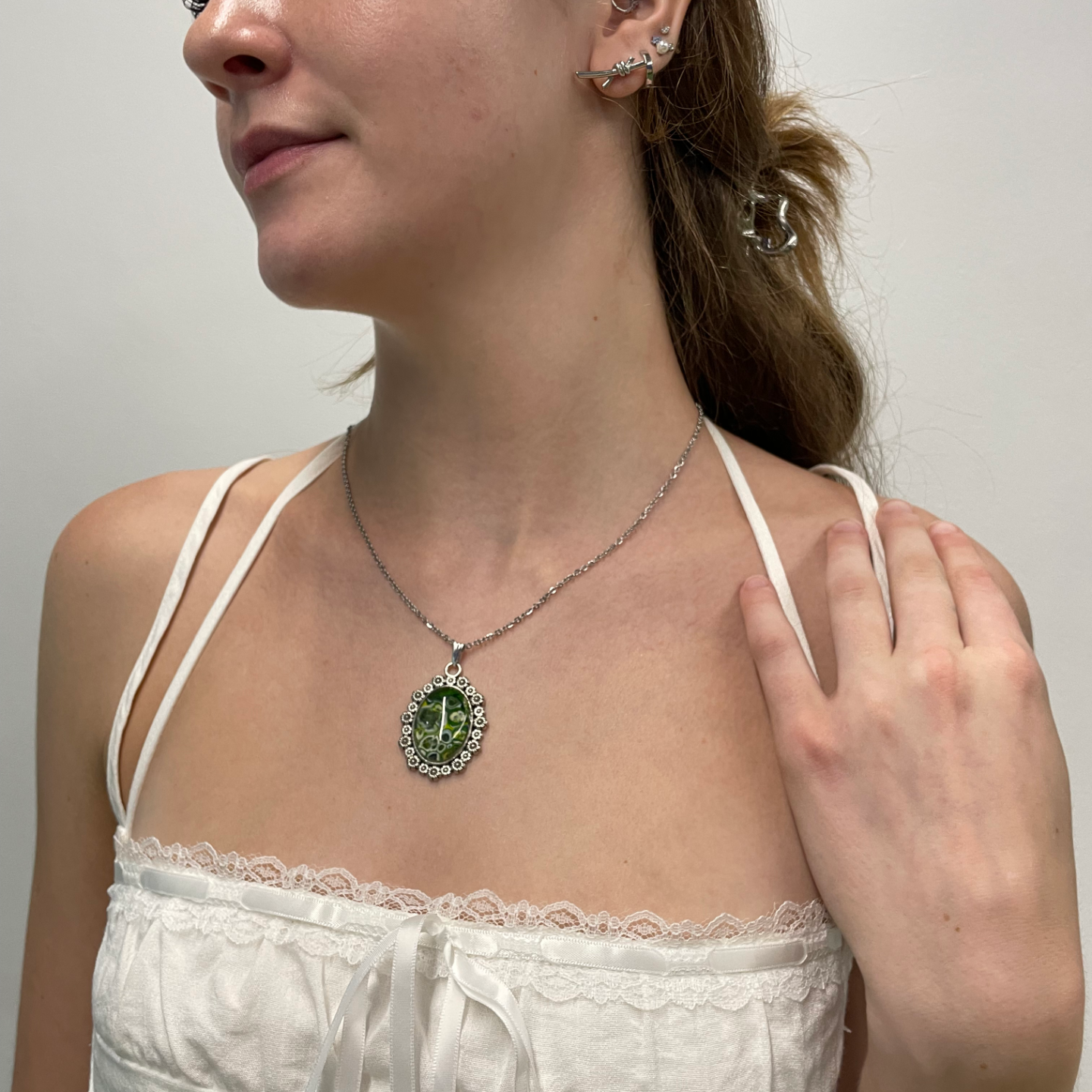 limited edition floral series necklace green