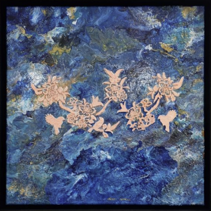 Flowers and Birds in Blue Sky